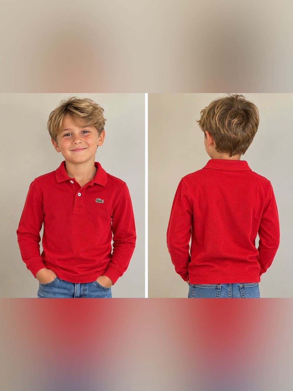 Lacoste Kids Red Long-Sleeve Polo like new